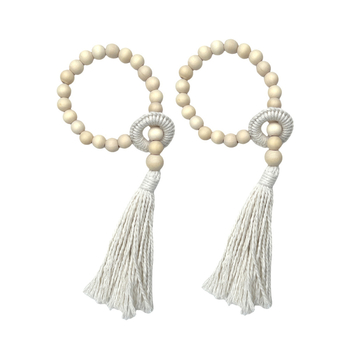 Carant 2 iepakojumi Eiropas stila dekoratīvā aizkaru aukla ar šķipsnām un koka pērlēm, kokvilnas aukla aizkariem, pielānojama