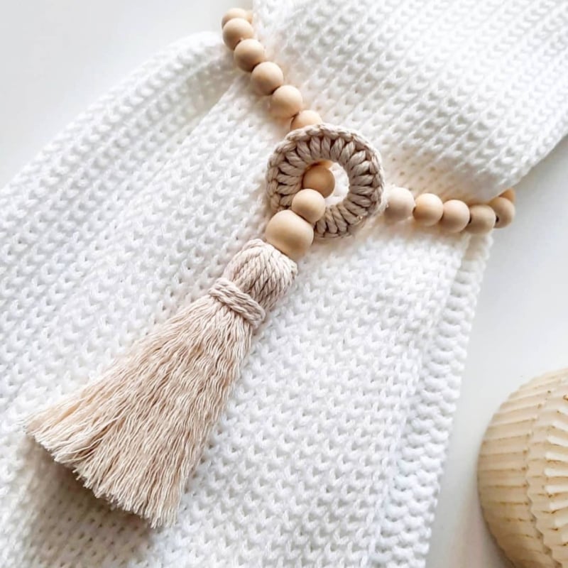 Carant 2 iepakojumi Eiropas stila dekoratīvā aizkaru aukla ar šķipsnām un koka pērlēm, kokvilnas aukla aizkariem, pielānojama