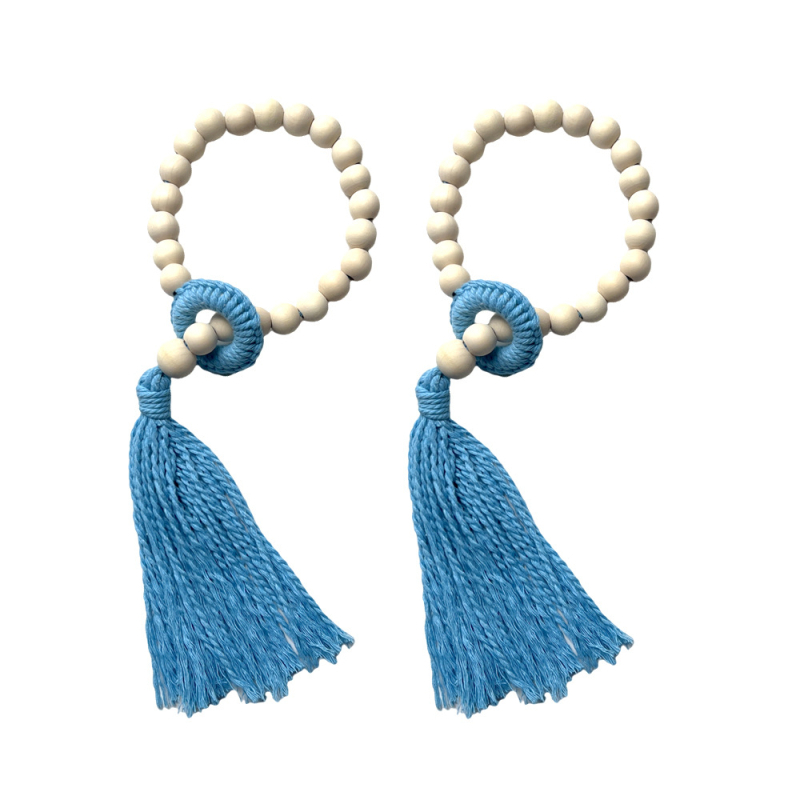 Carant 2 iepakojumi Eiropas stila dekoratīvā aizkaru aukla ar šķipsnām un koka pērlēm, kokvilnas aukla aizkariem, pielānojama