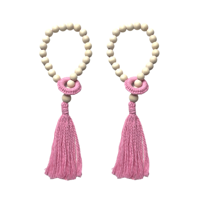 Carant 2 iepakojumi Eiropas stila dekoratīvā aizkaru aukla ar šķipsnām un koka pērlēm, kokvilnas aukla aizkariem, pielānojama