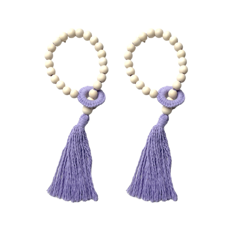 Carant 2 iepakojumi Eiropas stila dekoratīvā aizkaru aukla ar šķipsnām un koka pērlēm, kokvilnas aukla aizkariem, pielānojama