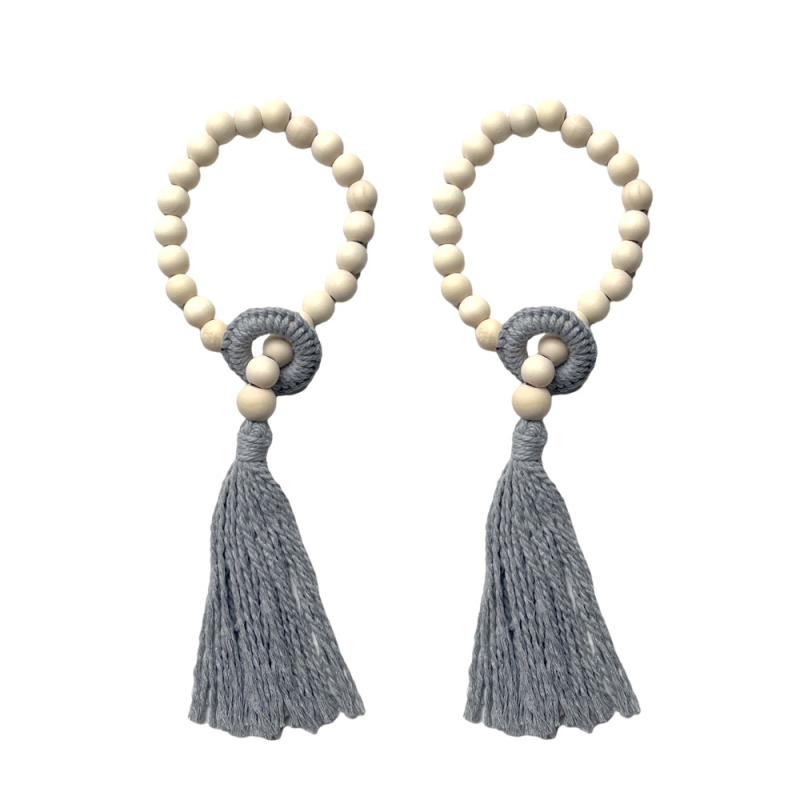 Carant 2 iepakojumi Eiropas stila dekoratīvā aizkaru aukla ar šķipsnām un koka pērlēm, kokvilnas aukla aizkariem, pielānojama