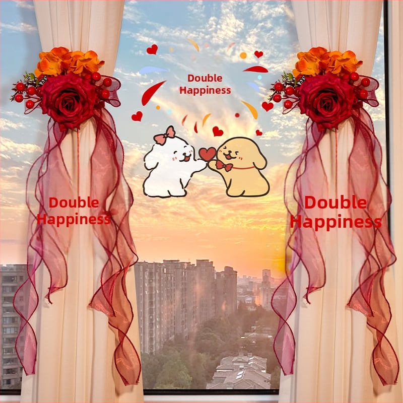 Esküvői szobai függönykötő dupla boldogság medállal; Anyag: szalag; Márka: Flower spark red; Termékkód: 2015712; Csomagolás: Opp bag