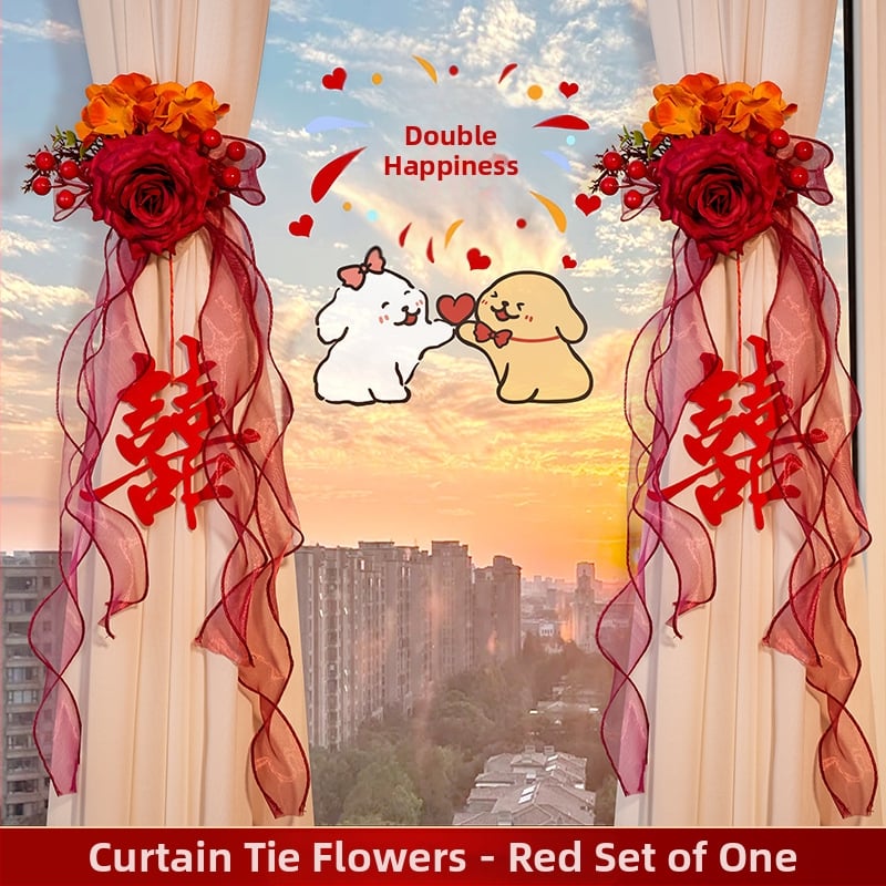 Kāzu istabas dekors: aizkarti aizkars ar dubulto laimes piekari; Materiāls: lentīte; Zīmols: Flower spark red; Preces kods: 2015712; Iepakojums: Opp bag