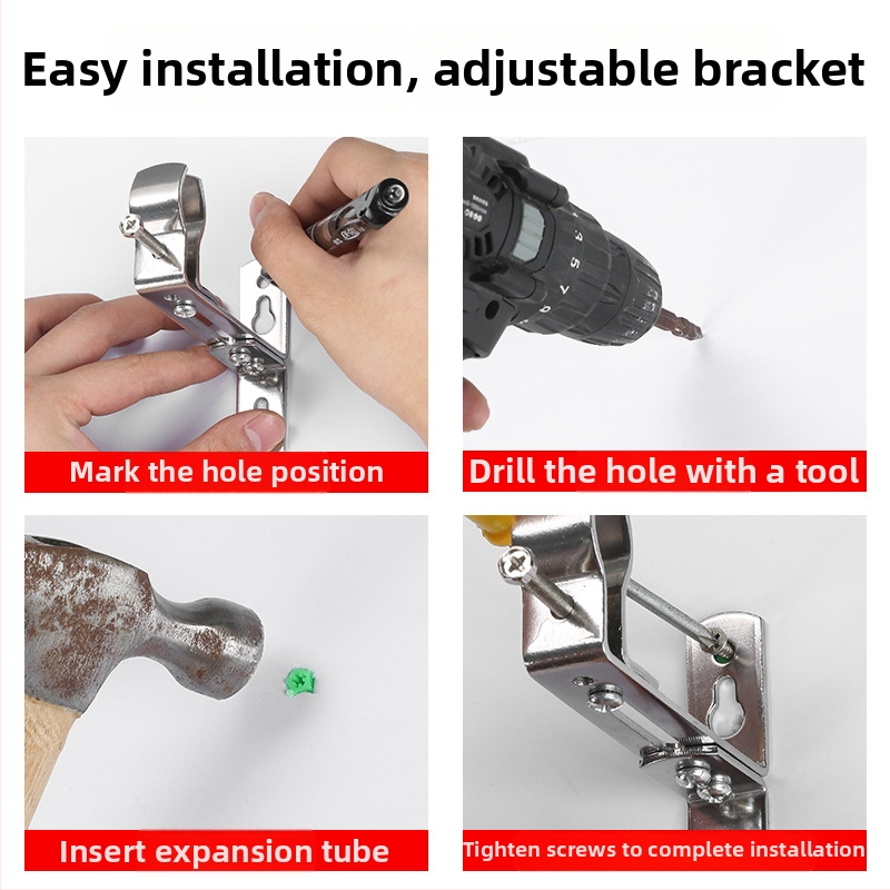 Szabályozható, univerzális függönyrúdtartó - rozsdamentes acélból, felső és oldalsó rögzítés, kompatibilis egyrudú vagy kettős rúdhoz