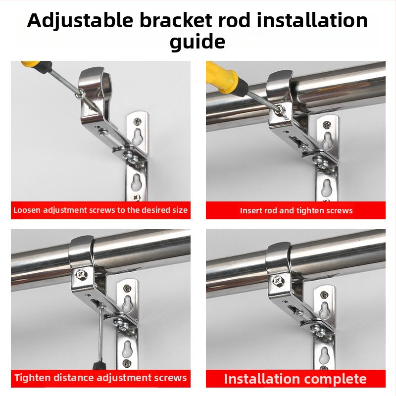 Szabályozható, univerzális függönyrúdtartó - rozsdamentes acélból, felső és oldalsó rögzítés, kompatibilis egyrudú vagy kettős rúdhoz