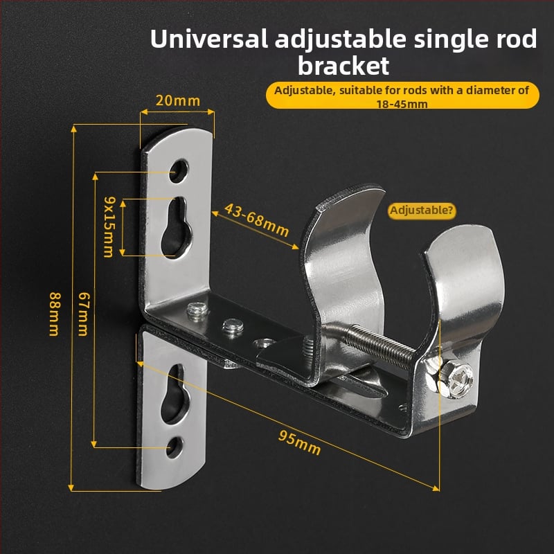 Szabályozható, univerzális függönyrúdtartó - rozsdamentes acélból, felső és oldalsó rögzítés, kompatibilis egyrudú vagy kettős rúdhoz