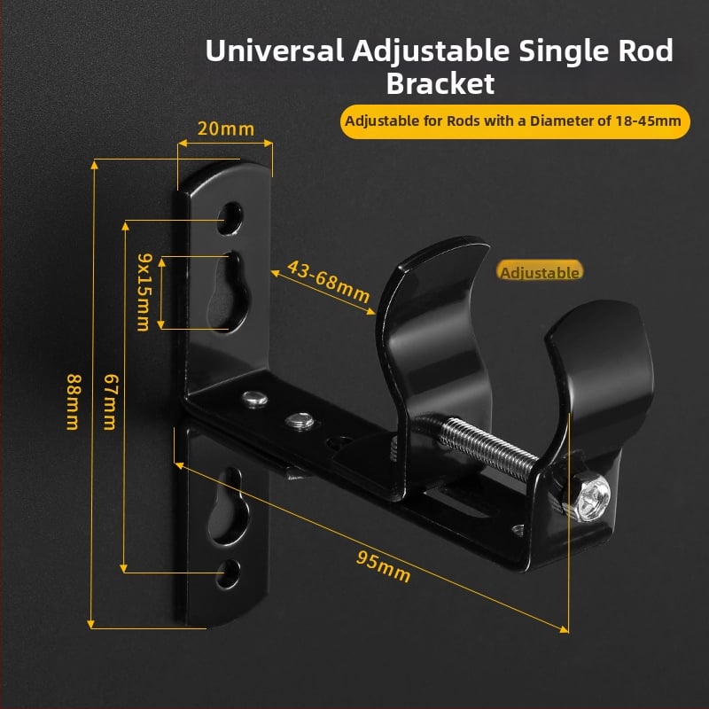 Szabályozható, univerzális függönyrúdtartó - rozsdamentes acélból, felső és oldalsó rögzítés, kompatibilis egyrudú vagy kettős rúdhoz
