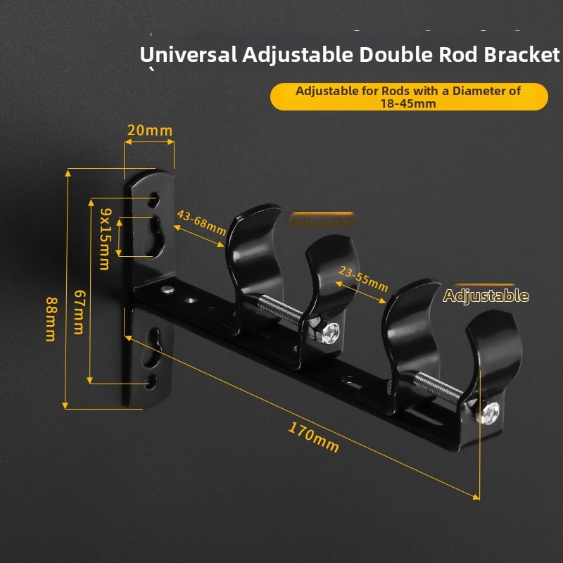 Szabályozható, univerzális függönyrúdtartó - rozsdamentes acélból, felső és oldalsó rögzítés, kompatibilis egyrudú vagy kettős rúdhoz