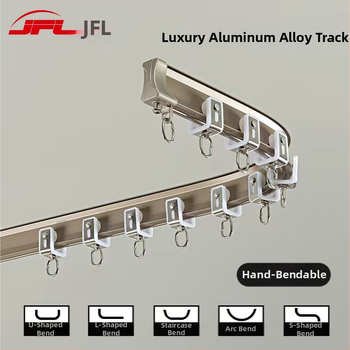 Alumīnija aizkaru sliede, modelis JFL-F07, roku izliekama, griestu vai sānu uzstādīšanai, piemērota aizkariem tipam suspensija