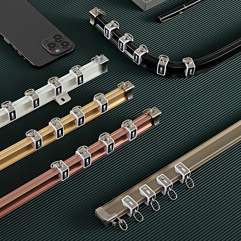 Alumīnija aizkaru sliede, modelis JFL-F07, roku izliekama, griestu vai sānu uzstādīšanai, piemērota aizkariem tipam suspensija