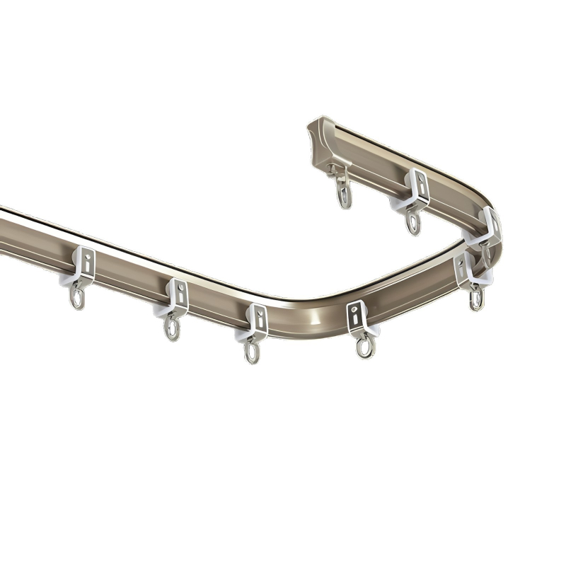 Alumīnija aizkaru sliede, modelis JFL-F07, roku izliekama, griestu vai sānu uzstādīšanai, piemērota aizkariem tipam suspensija