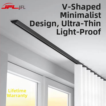 JFL-V01 Īss alumīnija aizkaru sliede, slēpts V-veida dizains, viegls luksusa uzstādīšanas komplekts ar blīvi, rullīti un līmi