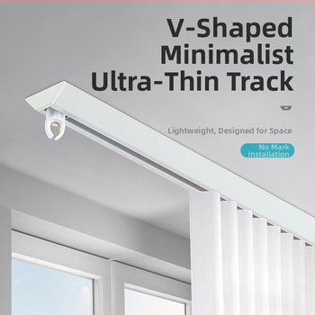 JFL-V01 Īss alumīnija aizkaru sliede, slēpts V-veida dizains, viegls luksusa uzstādīšanas komplekts ar blīvi, rullīti un līmi