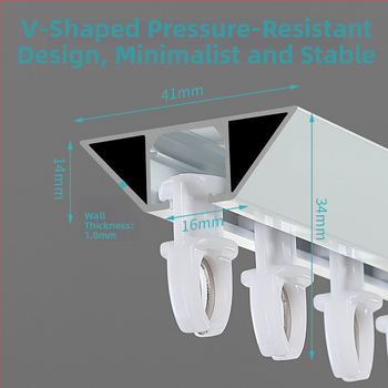 JFL-V01 Īss alumīnija aizkaru sliede, slēpts V-veida dizains, viegls luksusa uzstādīšanas komplekts ar blīvi, rullīti un līmi