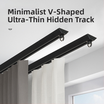 JFL-V01 Īss alumīnija aizkaru sliede, slēpts V-veida dizains, viegls luksusa uzstādīšanas komplekts ar blīvi, rullīti un līmi