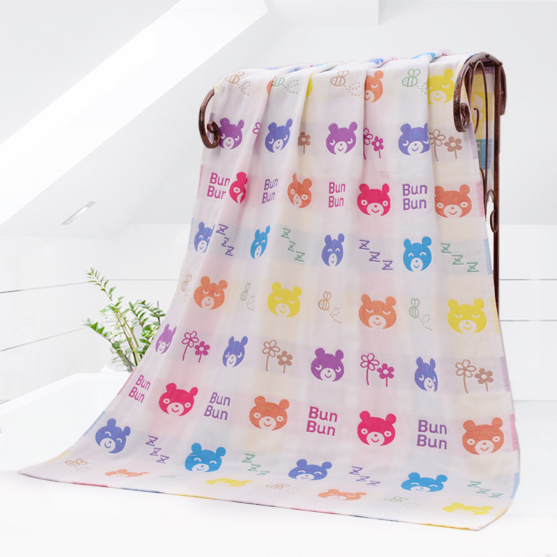 Pamučni jacquard ručnik za kupanje, troslojna gazna tkanina, upija, za odrasle i djecu; sadržaj pamuka 95%, pređa 32s, masa 200–300 g