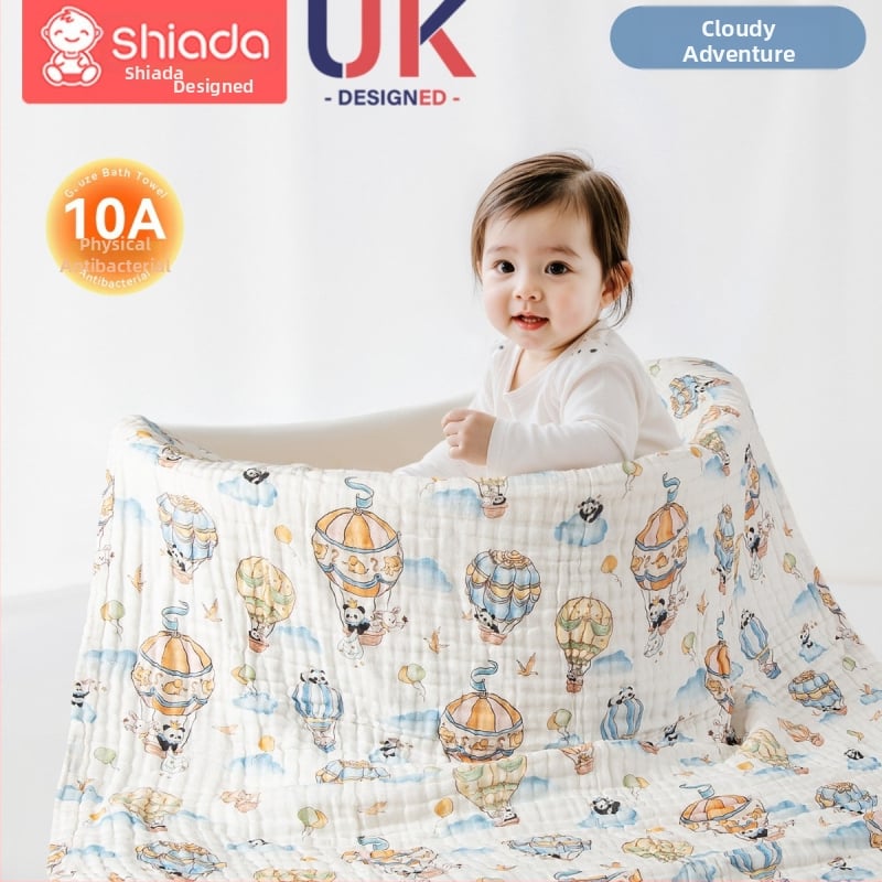 Prosop de baie pentru bebeluși din tifon — 100% bumbac, 350 g, fir pieptănat, Shinando