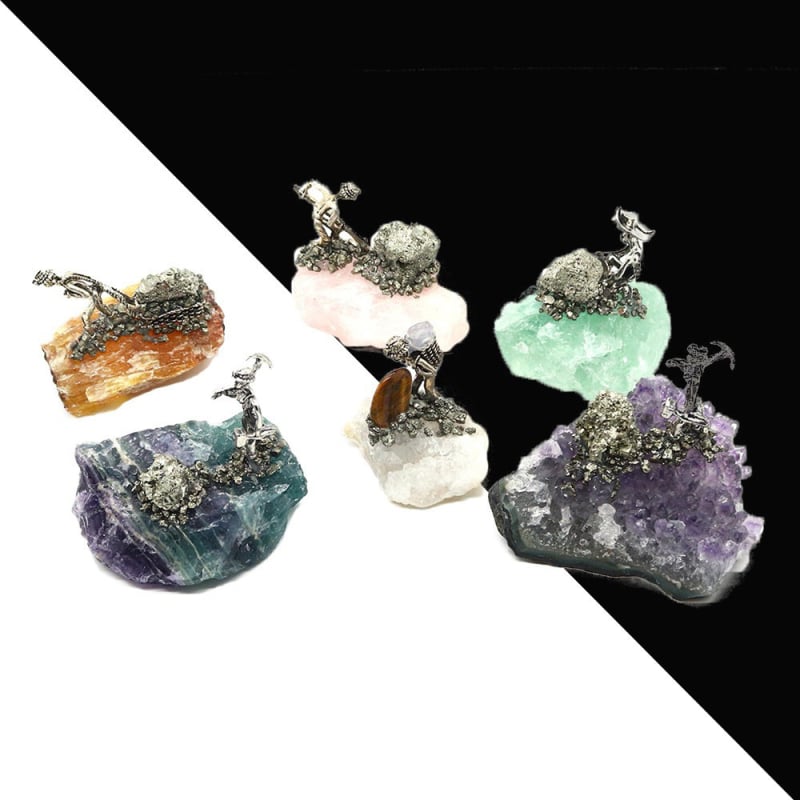 Cluster natural de ametist pentru decor casnic - stil nordic modern minimalist, sculptură manuală, gravură, placare electrolitică, turnare