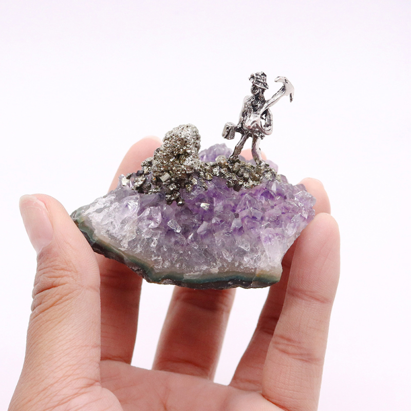 Cluster natural de ametist pentru decor casnic - stil nordic modern minimalist, sculptură manuală, gravură, placare electrolitică, turnare