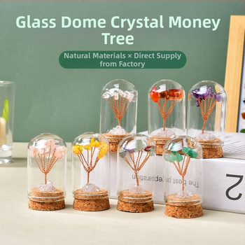 Krištolo pinigų medis – šiurkštūs kristalai, šiuolaikinis minimalistinis stilius, tinkamas dovanai, kartoninė pakuotė