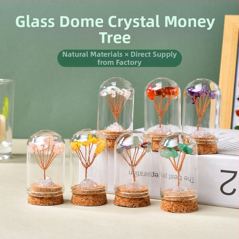 Krištolo pinigų medis – šiurkštūs kristalai, šiuolaikinis minimalistinis stilius, tinkamas dovanai, kartoninė pakuotė