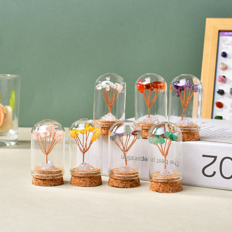 Krištolo pinigų medis – šiurkštūs kristalai, šiuolaikinis minimalistinis stilius, tinkamas dovanai, kartoninė pakuotė