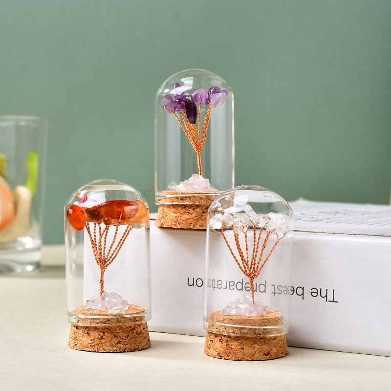 Krištolo pinigų medis – šiurkštūs kristalai, šiuolaikinis minimalistinis stilius, tinkamas dovanai, kartoninė pakuotė