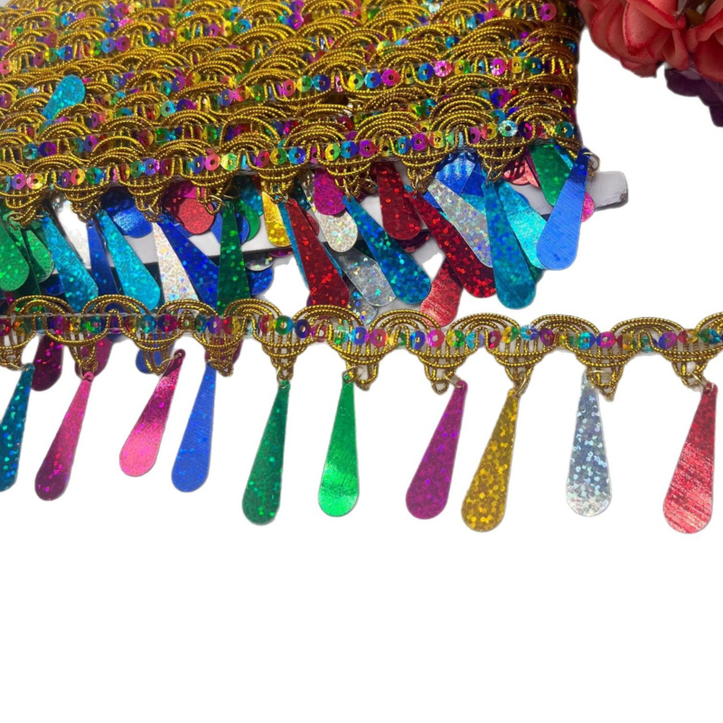 Rankų darbo lazeriu iškirpta kutų nėrinių juostelė su karoliukais, poliesteris – lapų rašto etniniams aksesuarams