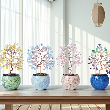 Muniro ametisto kristalas – geometrinis Fengšui laimės medis, šiuolaikiškas paprastas namų dekoras