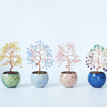 Muniro ametisto kristalas – geometrinis Fengšui laimės medis, šiuolaikiškas paprastas namų dekoras