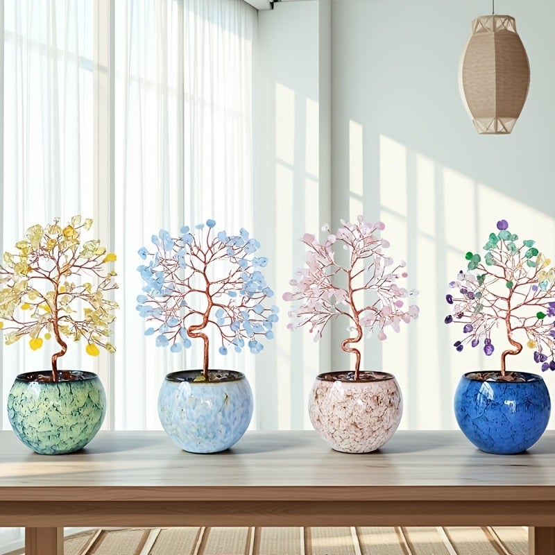 Muniro ametisto kristalas – geometrinis Fengšui laimės medis, šiuolaikiškas paprastas namų dekoras