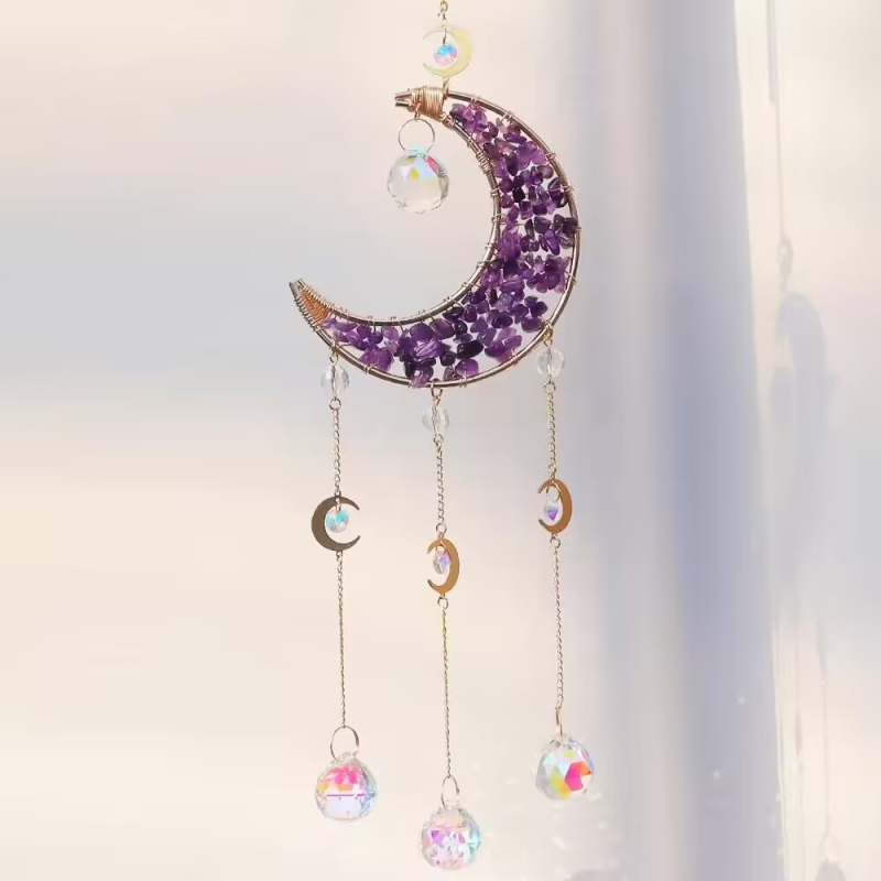 Gyvybės medis iš krištolo – pakabukas su saulės gaudyklė ir vėjo varpeliu, kinų stilius, prekės ženklas East China Sea Crystal, atskirai supakuotas