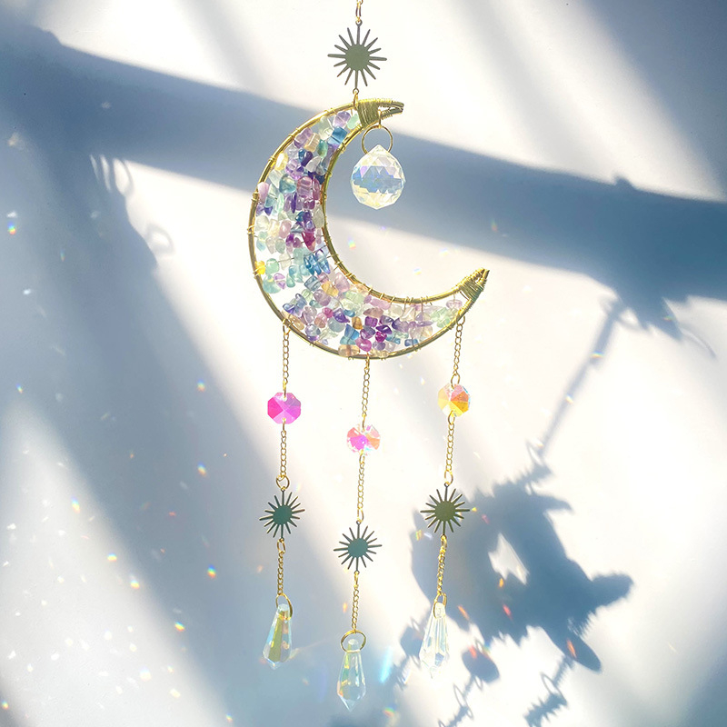 Gyvybės medis iš krištolo – pakabukas su saulės gaudyklė ir vėjo varpeliu, kinų stilius, prekės ženklas East China Sea Crystal, atskirai supakuotas