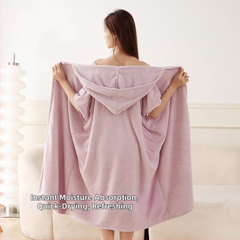 Halat de baie cu glugă, lung, unisex, din microfibră de poliester, absorbant la apă și cu uscare rapidă, pentru iarnă