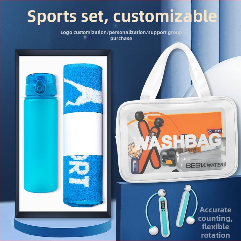 Wise metalo dovanų rinkinys – sporto rankšluostis ir vandens puodelis, šiuolaikiško minimalistinio stiliaus, tinkamas kaip verslo dovana