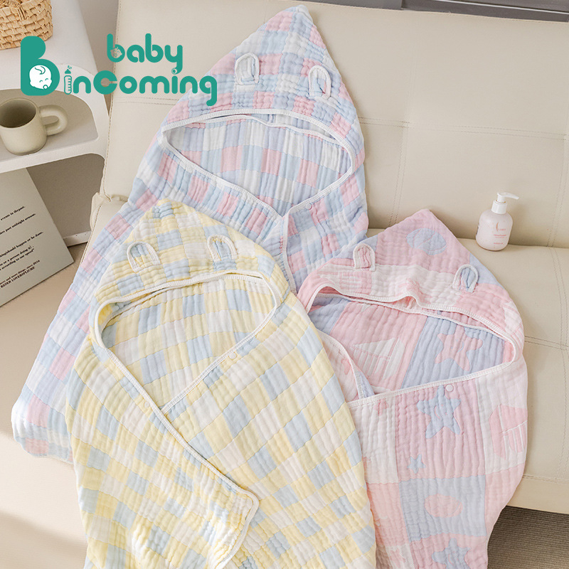 Dječji gauze kupaći ručnik s kapuljačom, pončo, Jacquard, 300–400 g