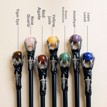 Drakono nagų lazdelė su krištolo rutuliu — neapdorotas akmuo, Runyangshi, krištolo rutulio kategorija, PP maišelis pakuotė, šiuolaikinis minimalistinis stilius