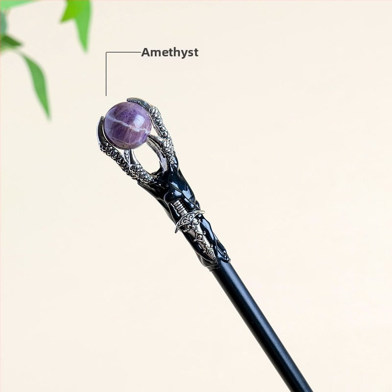 Drakono nagų lazdelė su krištolo rutuliu — neapdorotas akmuo, Runyangshi, krištolo rutulio kategorija, PP maišelis pakuotė, šiuolaikinis minimalistinis stilius