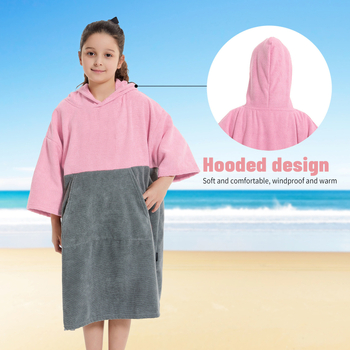 Dječji brzi sušeni plažni kimono s kapuljom i krpom za presvlačenje, mikrovlakno, 150D, >500 g, 80% poliester / 20% najlon, šivanje