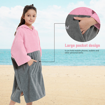 Dječji brzi sušeni plažni kimono s kapuljom i krpom za presvlačenje, mikrovlakno, 150D, >500 g, 80% poliester / 20% najlon, šivanje