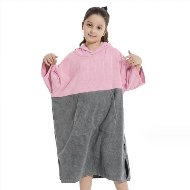 Dječji brzi sušeni plažni kimono s kapuljom i krpom za presvlačenje, mikrovlakno, 150D, >500 g, 80% poliester / 20% najlon, šivanje