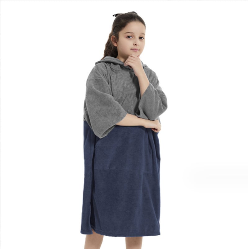 Dječji brzi sušeni plažni kimono s kapuljom i krpom za presvlačenje, mikrovlakno, 150D, >500 g, 80% poliester / 20% najlon, šivanje