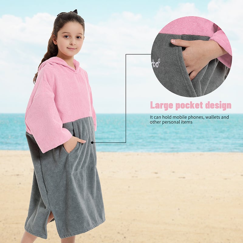 Dječji brzi sušeni plažni kimono s kapuljom i krpom za presvlačenje, mikrovlakno, 150D, >500 g, 80% poliester / 20% najlon, šivanje