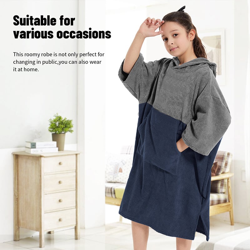Dječji brzi sušeni plažni kimono s kapuljom i krpom za presvlačenje, mikrovlakno, 150D, >500 g, 80% poliester / 20% najlon, šivanje