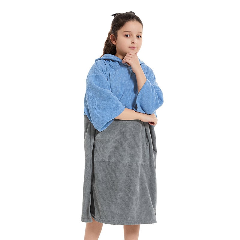 Dječji brzi sušeni plažni kimono s kapuljom i krpom za presvlačenje, mikrovlakno, 150D, >500 g, 80% poliester / 20% najlon, šivanje