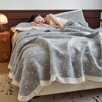 Čipkasti rub ručnik-ćebe od 100% pamuka, tri Jacquard sloja, reactive boje, težina 1.1–1.5 kg, pastoralni stil za proleće i jesen