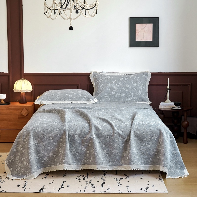 Čipkasti rub ručnik-ćebe od 100% pamuka, tri Jacquard sloja, reactive boje, težina 1.1–1.5 kg, pastoralni stil za proleće i jesen
