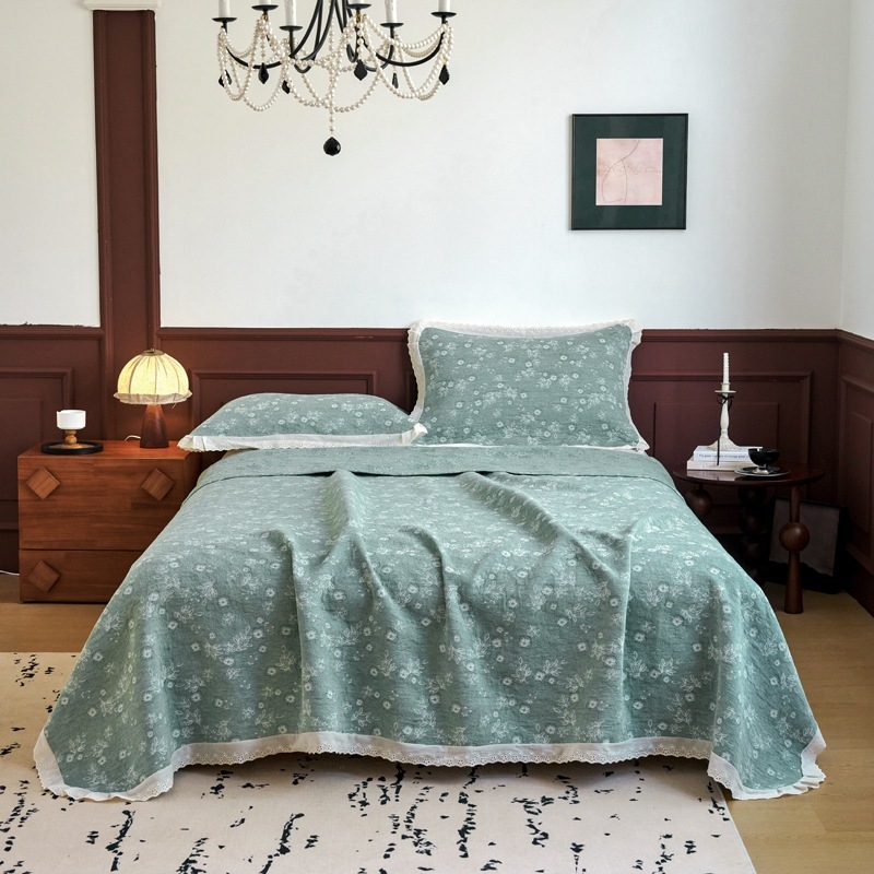 Čipkasti rub ručnik-ćebe od 100% pamuka, tri Jacquard sloja, reactive boje, težina 1.1–1.5 kg, pastoralni stil za proleće i jesen