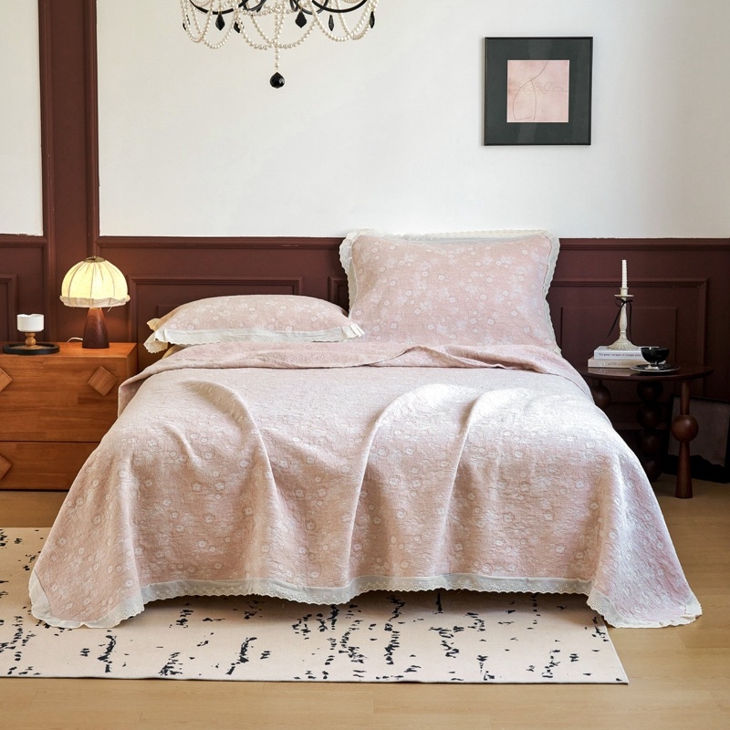 Čipkasti rub ručnik-ćebe od 100% pamuka, tri Jacquard sloja, reactive boje, težina 1.1–1.5 kg, pastoralni stil za proleće i jesen